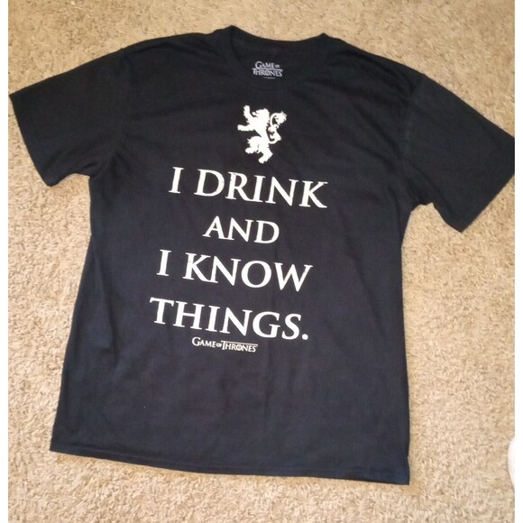 Game Of Thrones Unisex Black Graphic T Shirt - I Drink And I Know Things Size L - Picture 1 of 5
